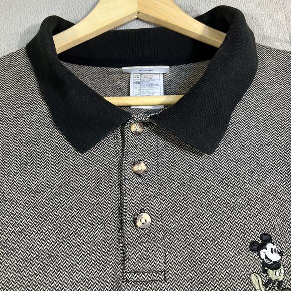 VTG Disneyland Resort Polo Shirt 2XL Tan Black Cotton Houndstooth Mickey Mouse - Picture 3 of 12